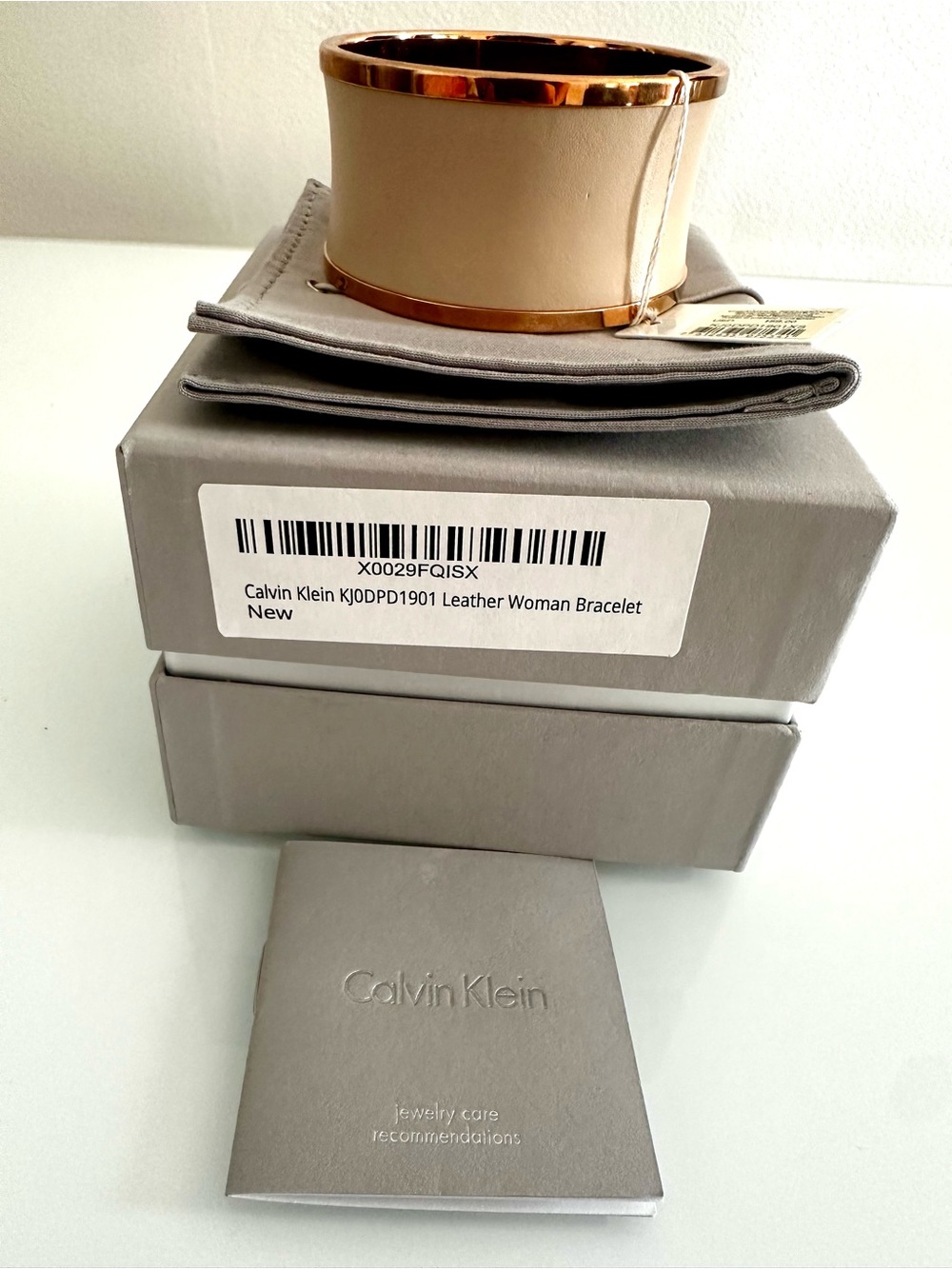 Calvin Klein Leather Cuff with Rose Gold Trim